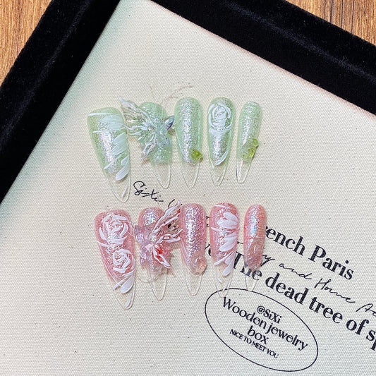 Butterfly Flower Pink Green